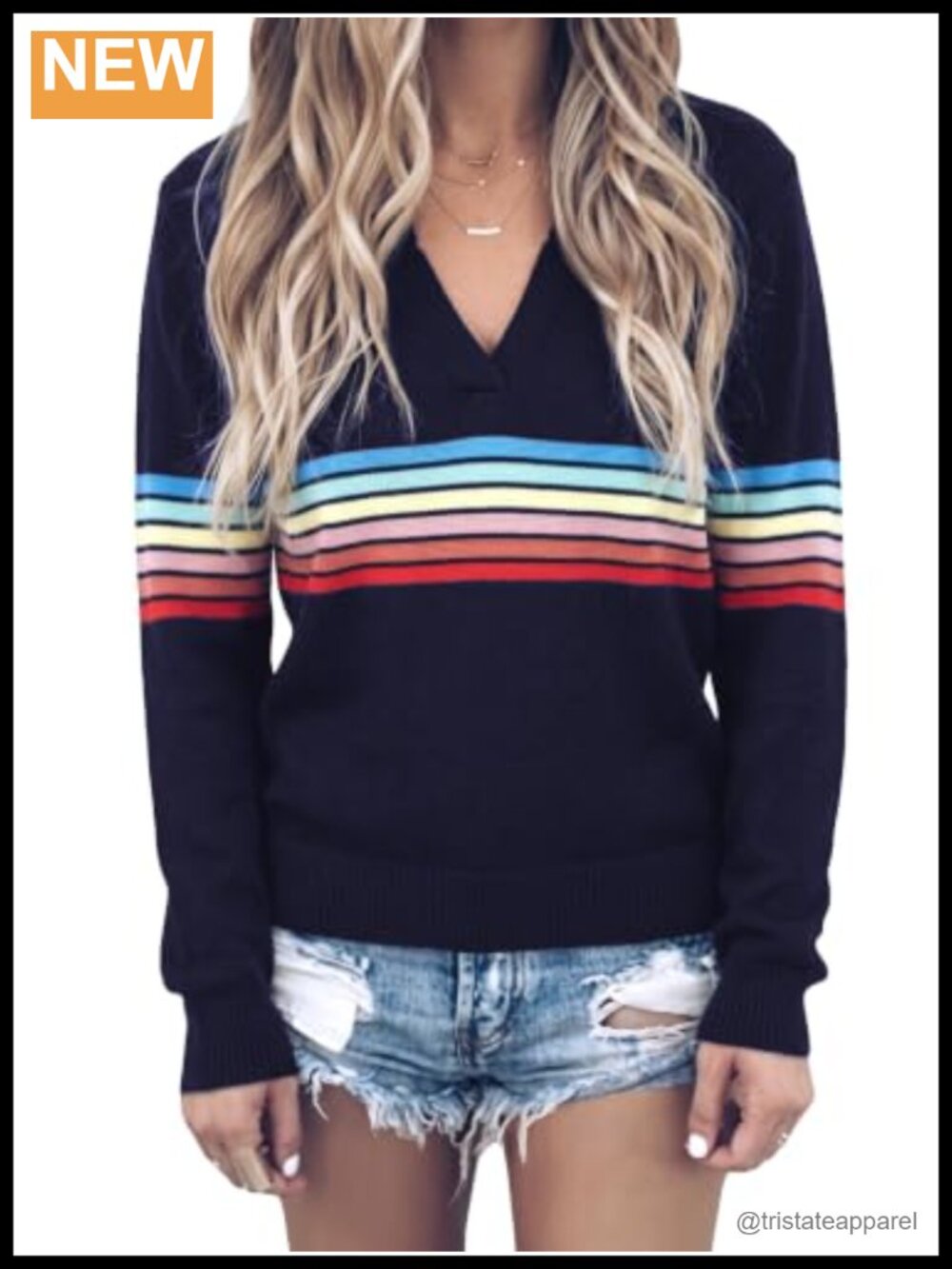 ECOWISH Striped Crewneck Long Sleeve Knit Pullover Sweater Loose Fit